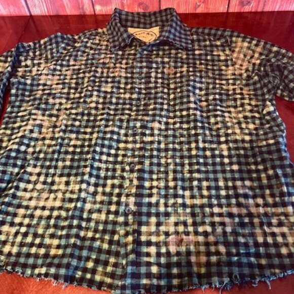 A Rare Bird Handmade Cotton Plaid Shirt With Santa Design tie dye bleached - Picture 8 of 8